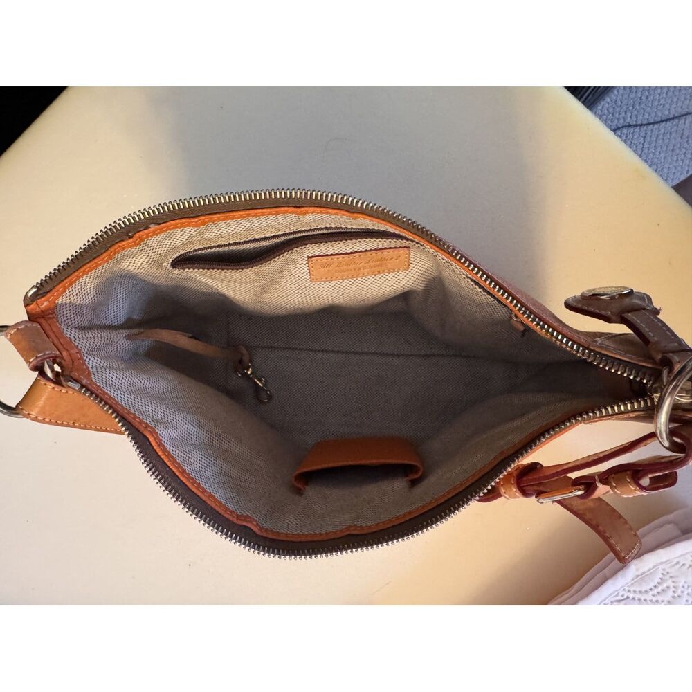 Dooney and Bourke Orange/Tan Pebbled Leather O-Ring Slouch Hobo Bag - Picture 5 of 8
